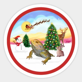 Santa's Iguana Watches Him Take Off Sticker